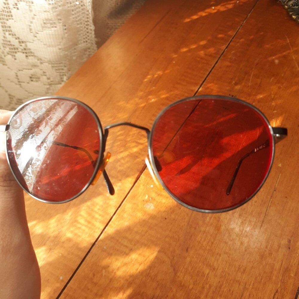 VINTAGE 90s Giorgio Armani 201 706 49 21 red Rx lens Unisex round sunglasses - Picture 2 of 8